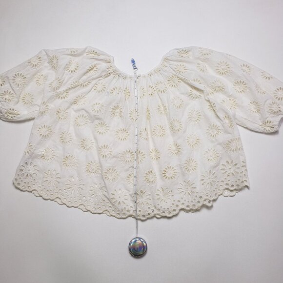 Madewell Embroidered Shirred Puff-Sleeve Top Women's XS Ivory Floral Eyelet - Picture 7 of 16